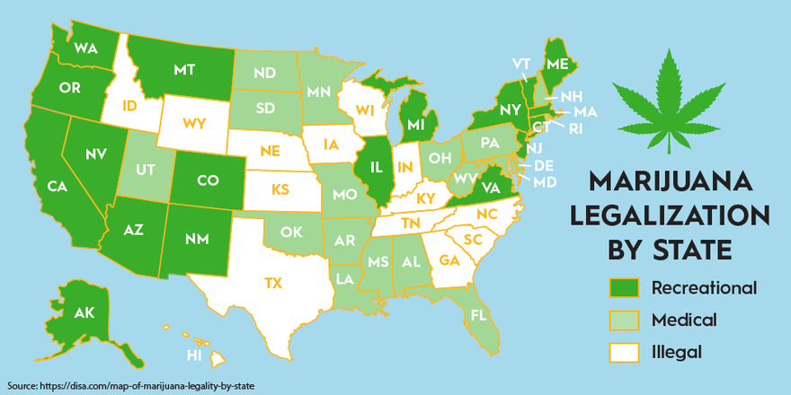 Инфографика в каких штатах легализована марихуана